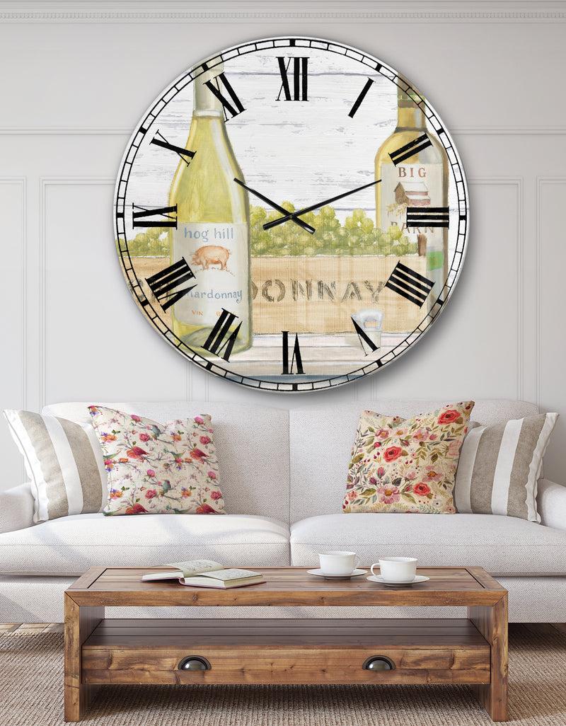 DesignQ White Chardonnay Wine Bottles - Food and Beverage Oversized Wall CLock