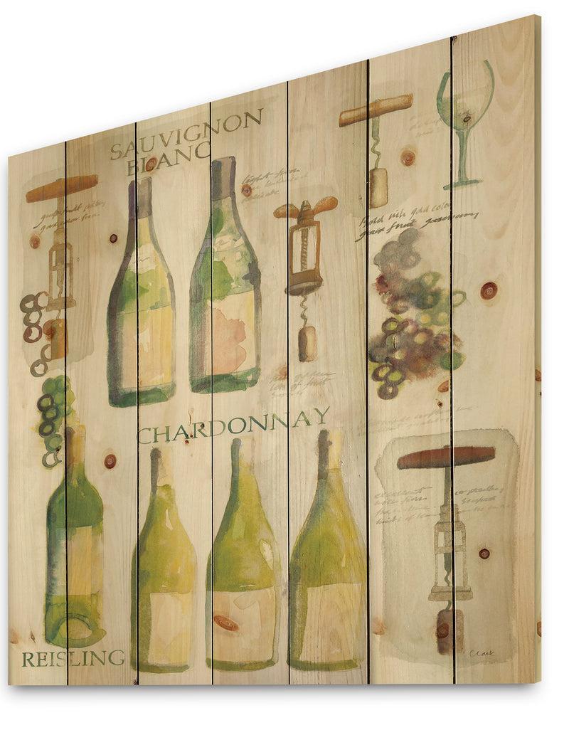 DesignQ White Chardonnay Wine Collage - Food And Beverage Print On Natural Pine Wood