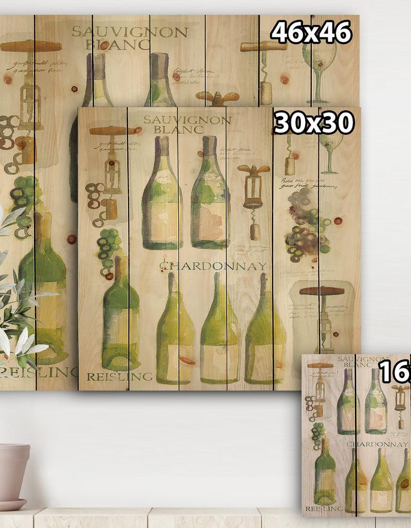 DesignQ White Chardonnay Wine Collage - Food And Beverage Print On Natural Pine Wood