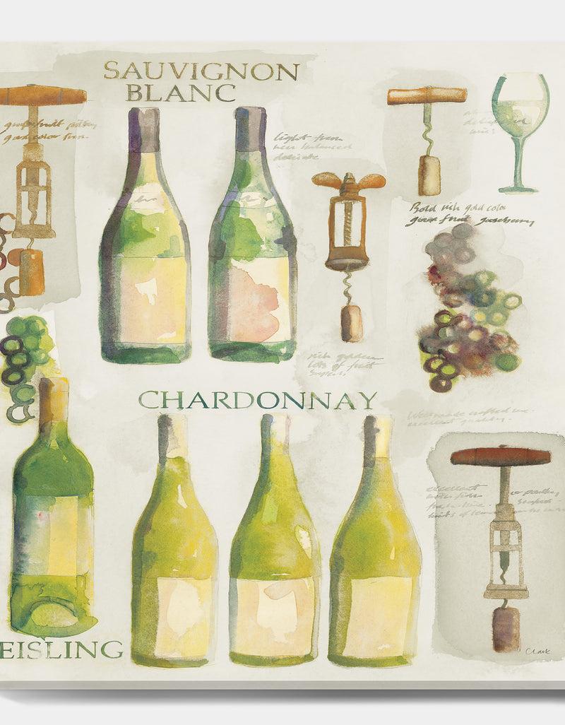 DesignQ White Chardonnay Wine Collage - Food And Beverage Premium Canvas Wall Art
