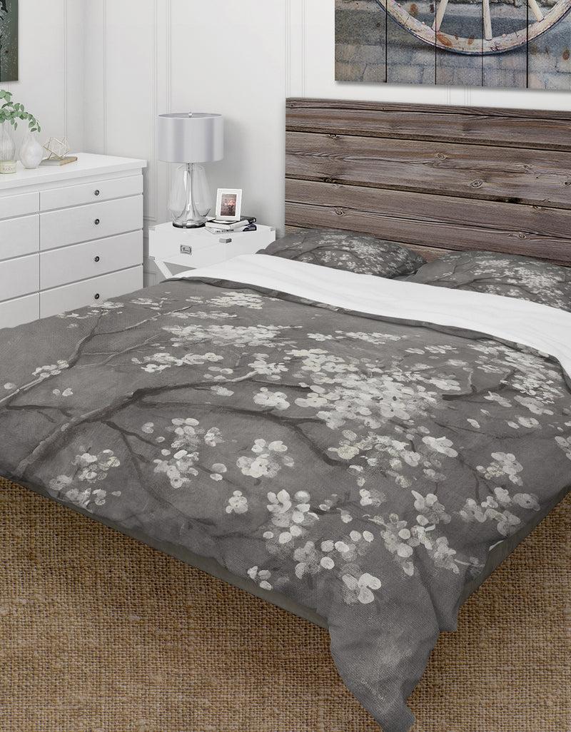 DesignQ White Cherry Blossoms I - Farmhouse Duvet Cover Set