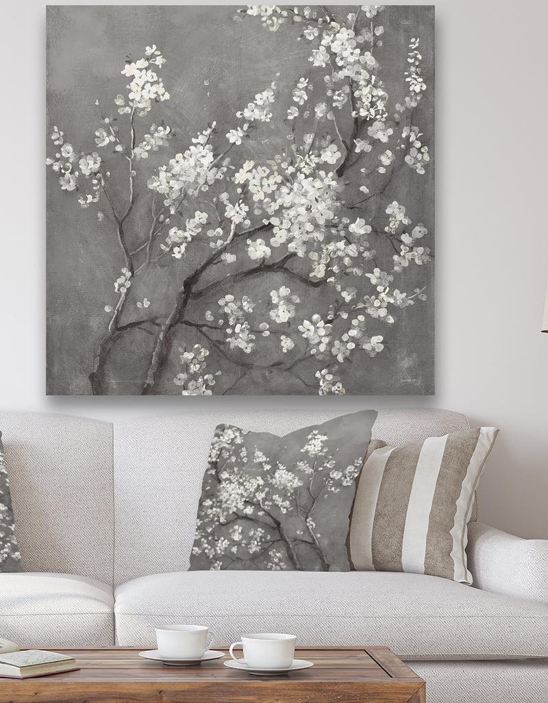 DesignQ White Cherry Blossoms I - Traditional Gallery-wrapped Canvas