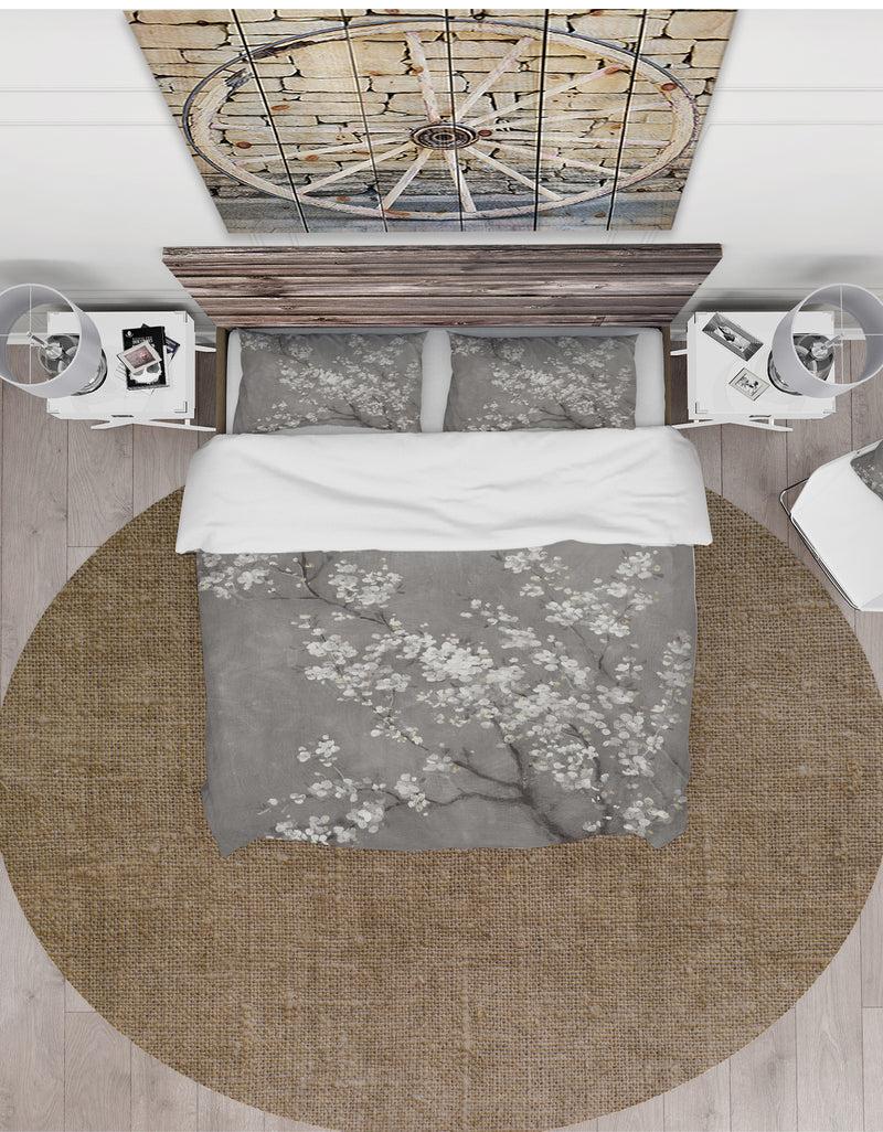DesignQ White Cherry Blossoms II - Farmhouse Duvet Cover Set