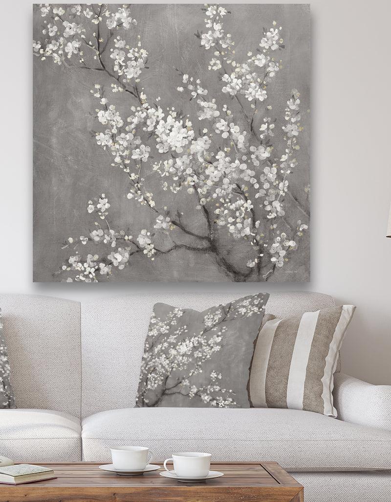 DesignQ White Cherry Blossoms II - Traditional Canvas Artwork