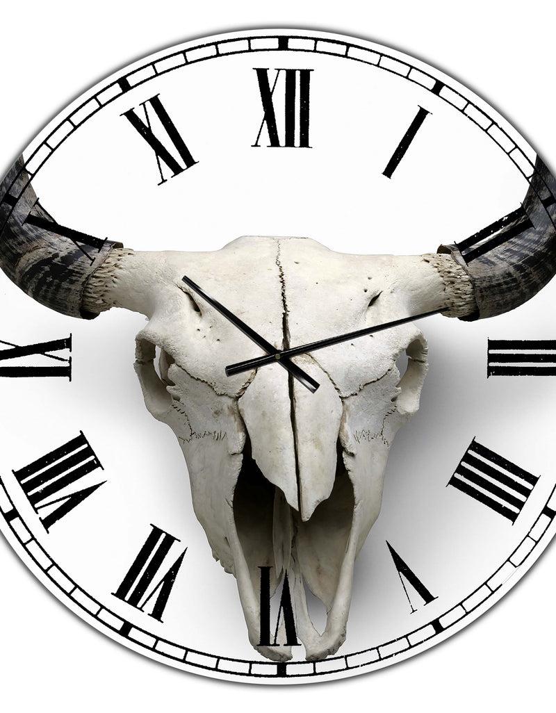 DesignQ White Cow Skull With Black Horns - Oversized Farmhouse Wall Clock