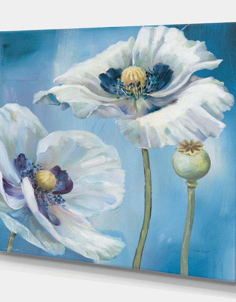 DesignQ White Flower On Blue I - Farmhouse Canvas Art