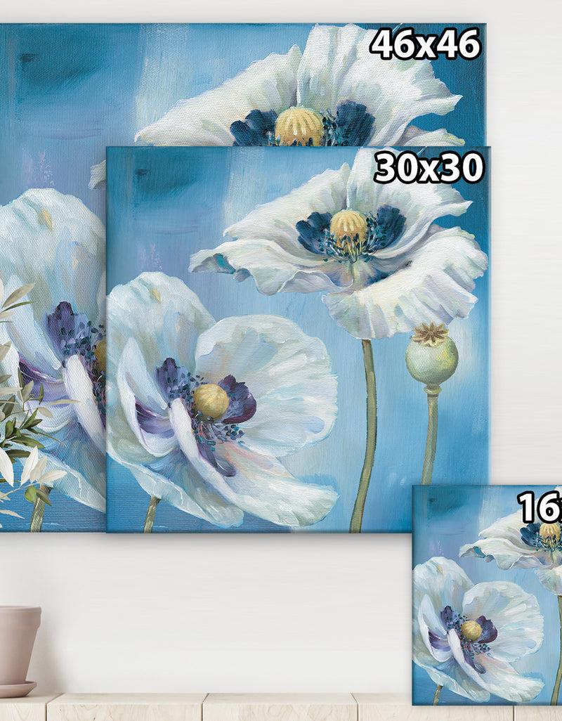 DesignQ White Flower On Blue I - Farmhouse Canvas Art