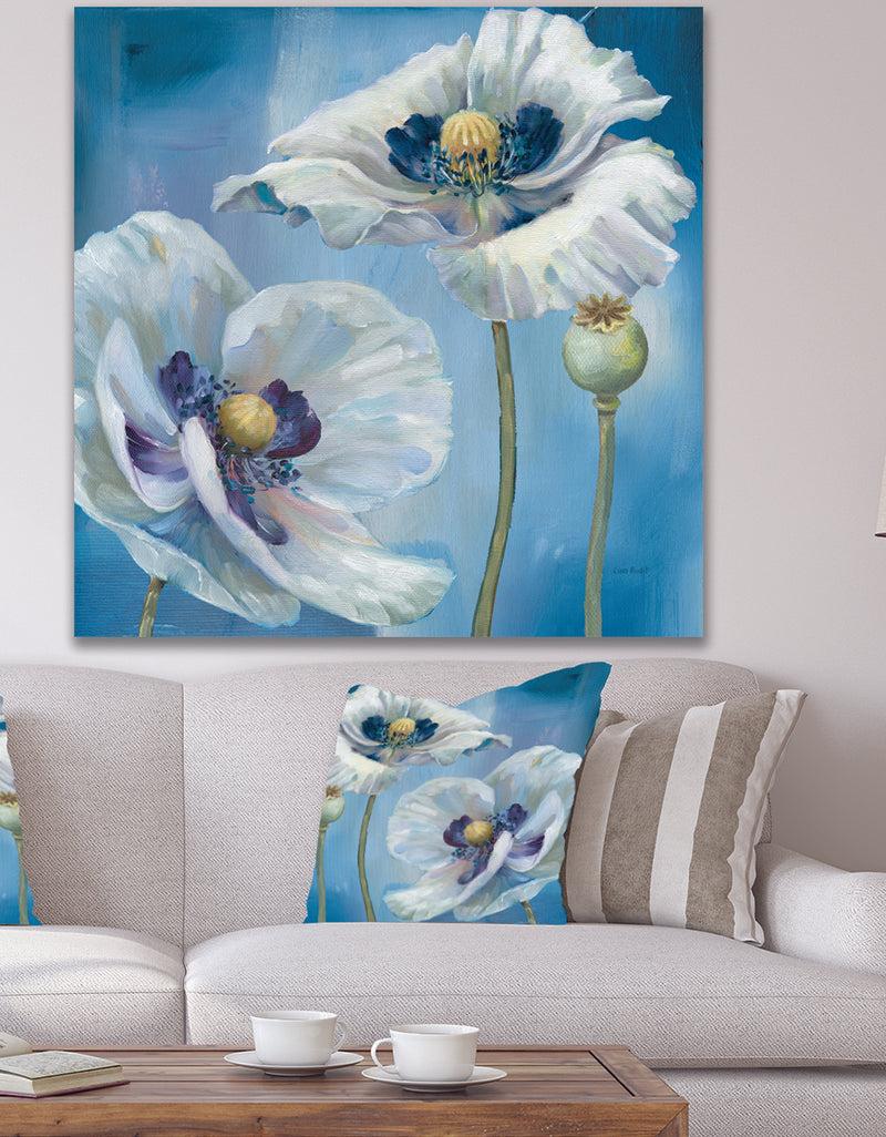DesignQ White Flower on Blue I - Farmhouse Canvas Art