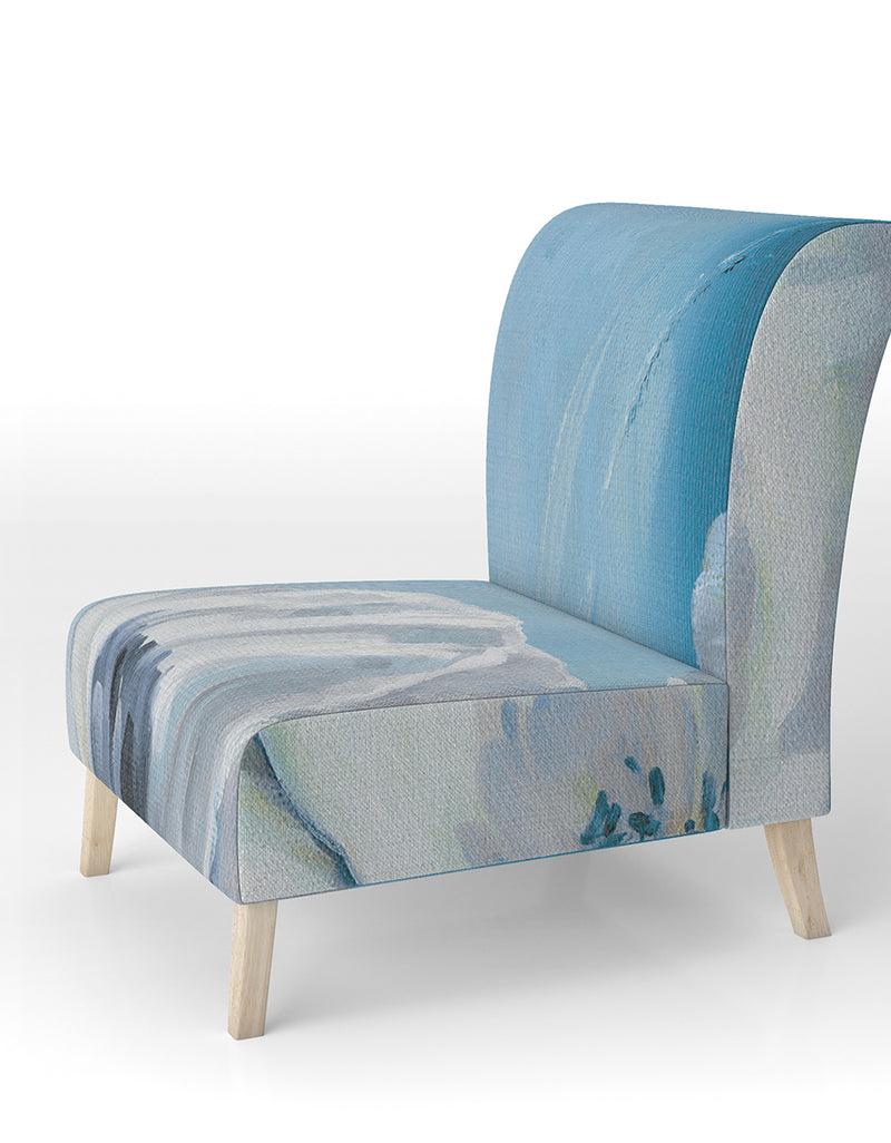 DesignQ White Flower On Blue I - Upholstered Farmhouse Accent Chair