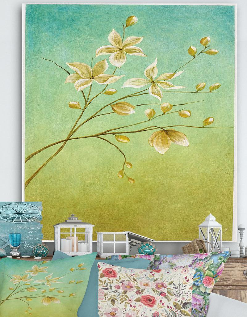 DesignQ White Flowers At Dawn - Cottage Premium Canvas Wall Art