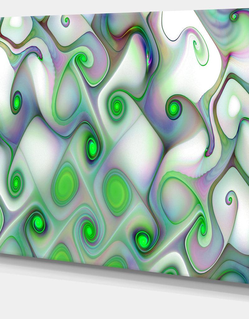 DesignQ White Green Pattern With Swirls - Abstract Wall Art Canvas