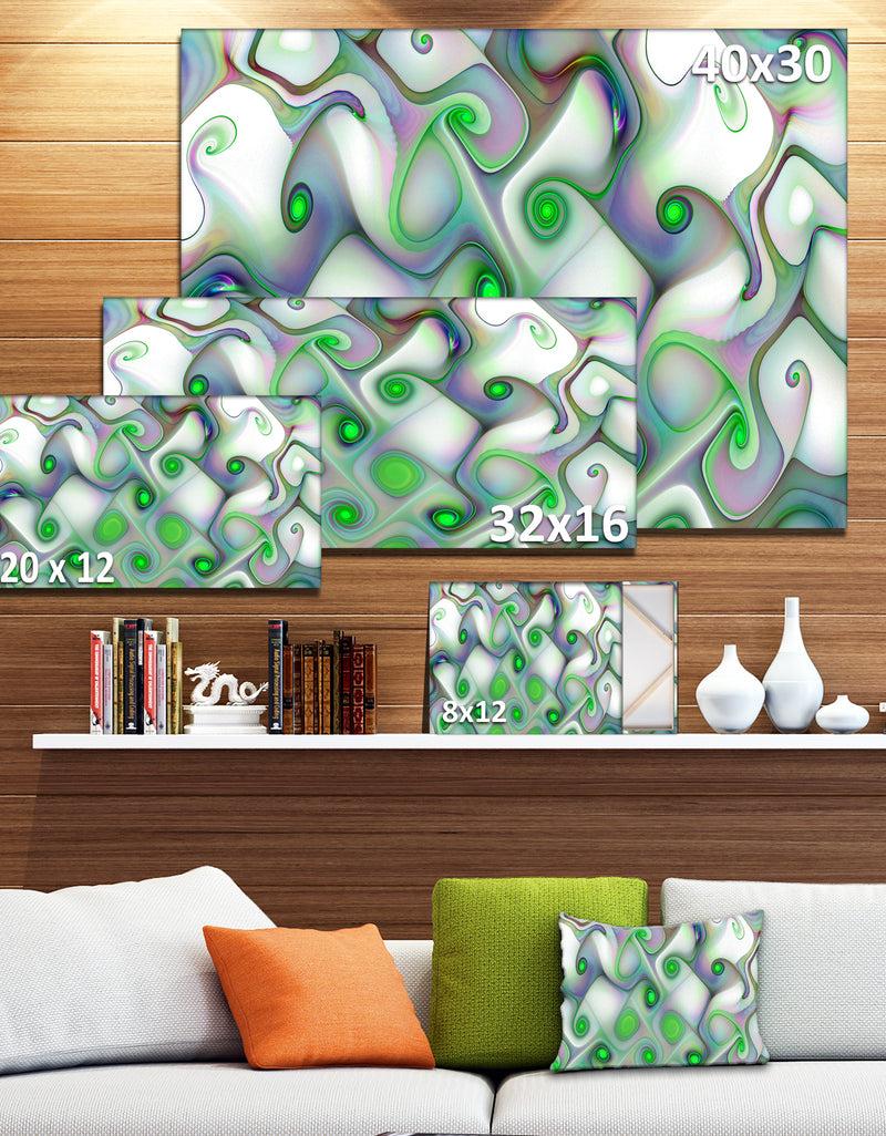 DesignQ White Green Pattern With Swirls - Abstract Wall Art Canvas