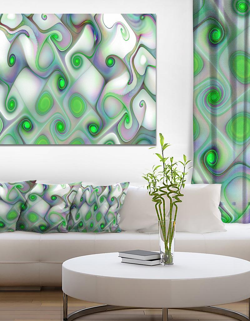 DesignQ White Green Pattern With Swirls - Abstract Wall Art Canvas