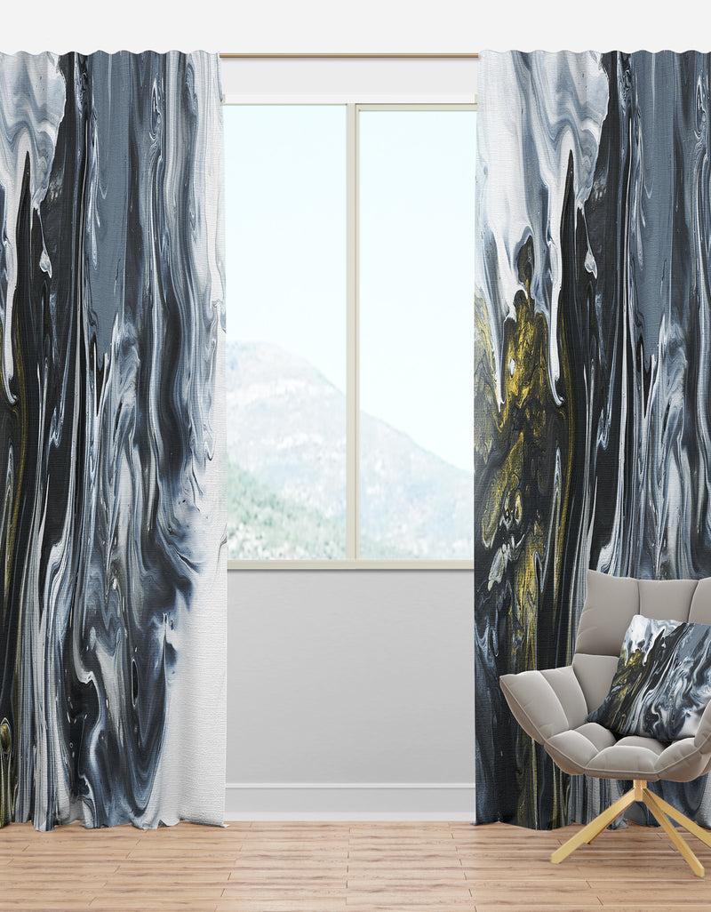 DesignQ White grey and White Hand Painted Marble Acrylic - Mid-Century Modern Curtain Panels