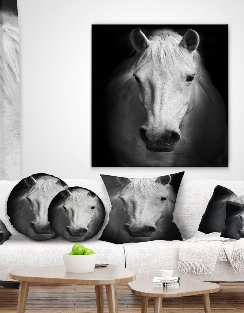 DesignQ White Horse Black And White - Animal Canvas Art Print