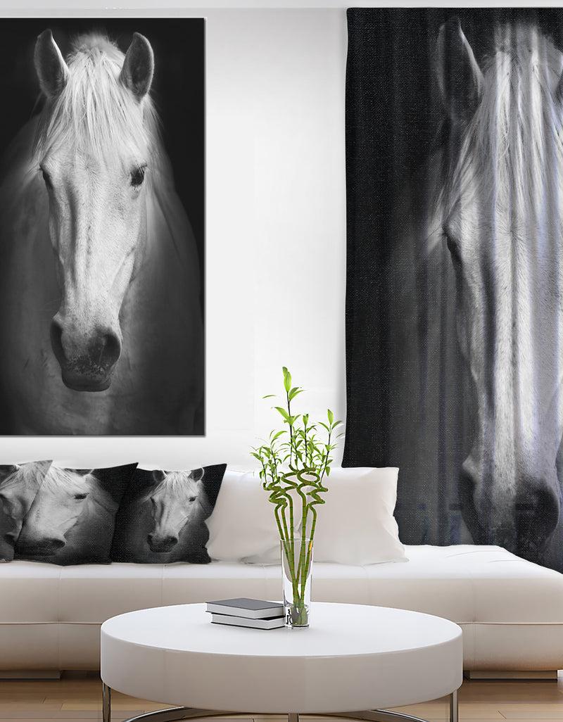 DesignQ White Horse Black and White - Animal Canvas Art Print