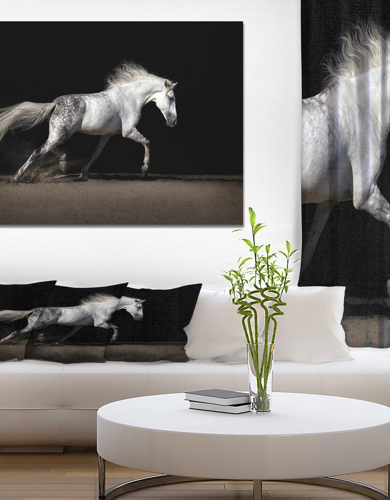 DesignQ White horse in desert dust - Farmhouse Animals Photographic on wrapped Canvas