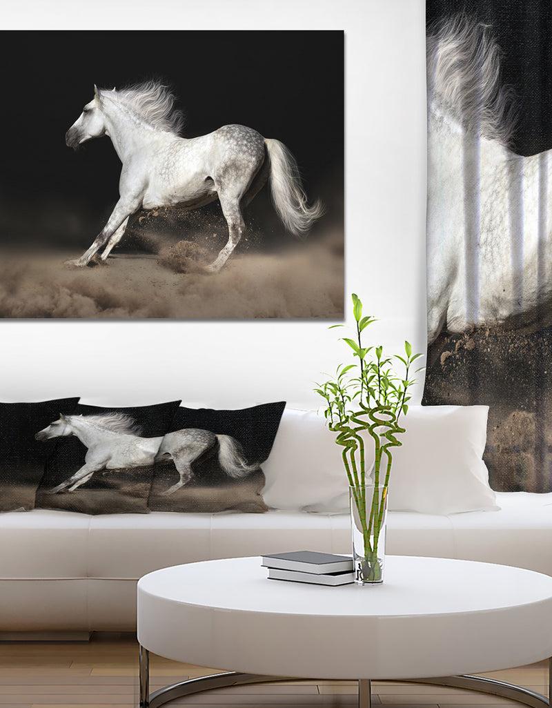DesignQ White horse with Long Mane in desert dust - Farmhouse Animals Photographic on wrapped Canvas
