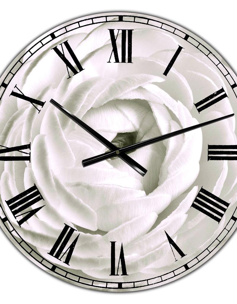 DesignQ White Rannunculus Close Up - Large Cottage Wall Clock