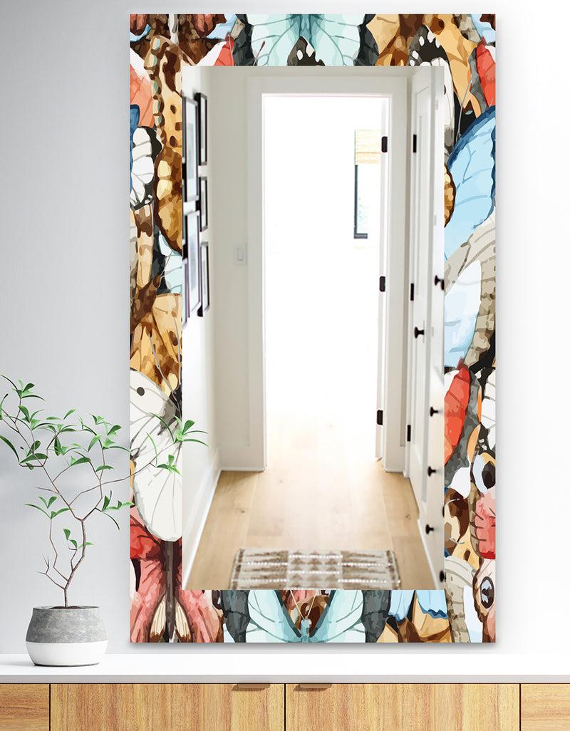 DesignQ White Red and Blue and Brown Butterfly Pattern - Traditional Mirror - Wall Mirror