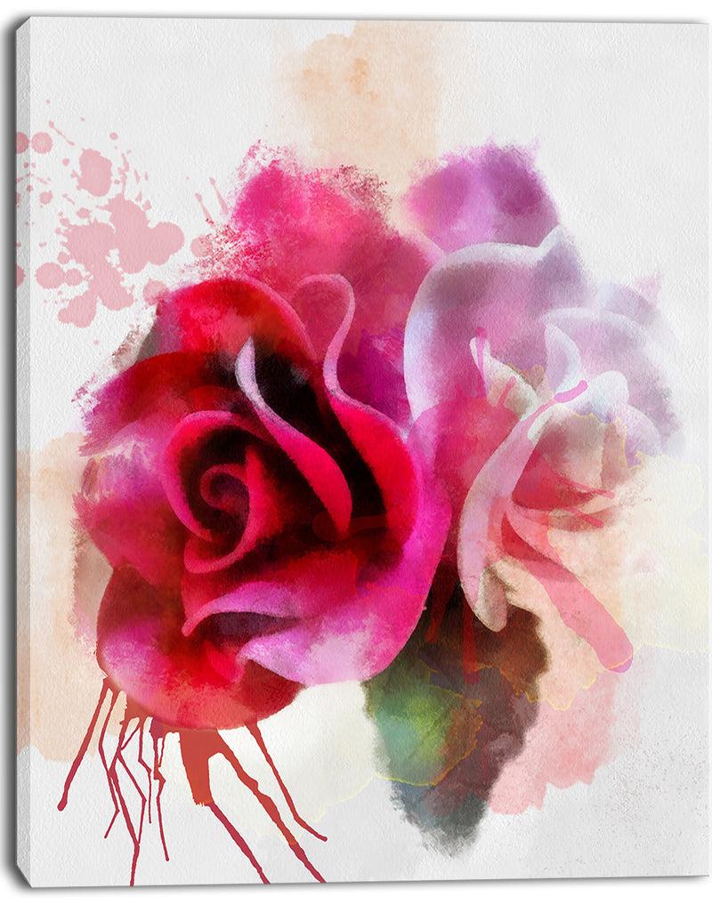 DesignQ White Red Roses With Color Splashes - Floral Canvas Artwork Print
