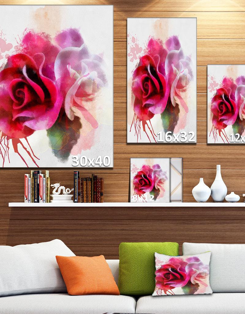 DesignQ White Red Roses With Color Splashes - Floral Canvas Artwork Print