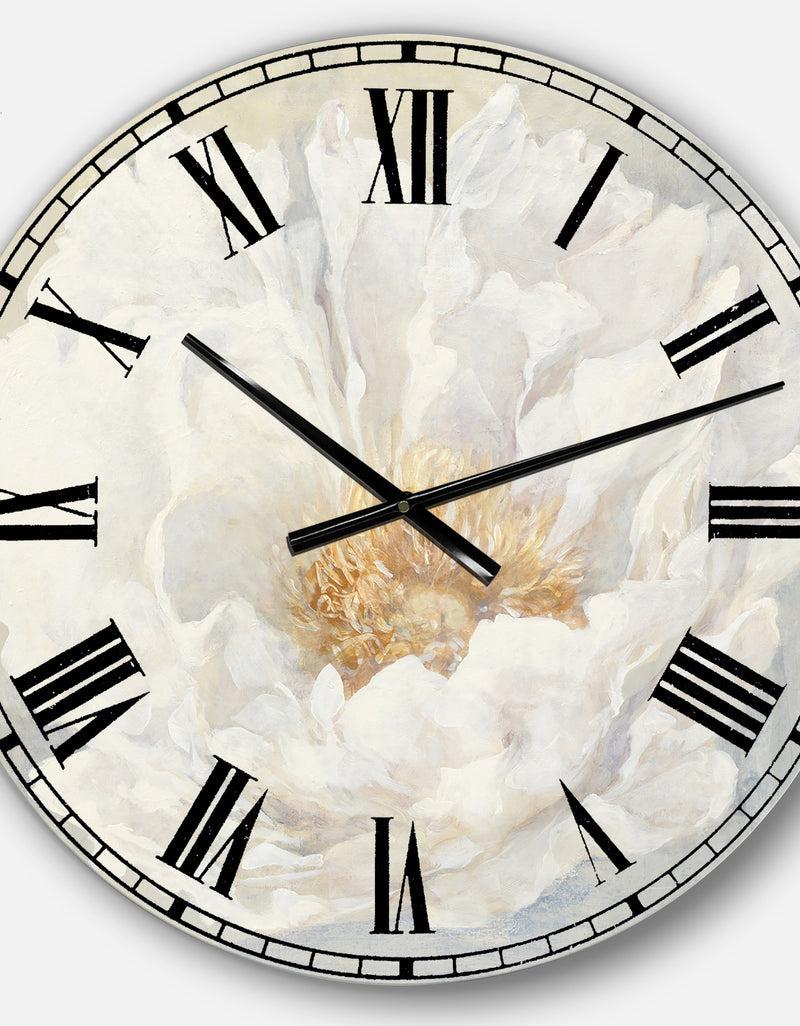 DesignQ White Serene Peony - Cottage Large Wall CLock