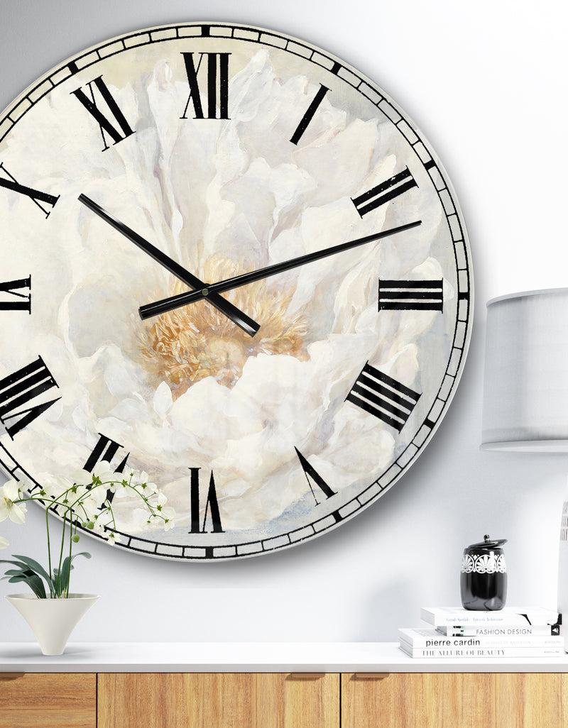 DesignQ White Serene Peony - Cottage Large Wall CLock