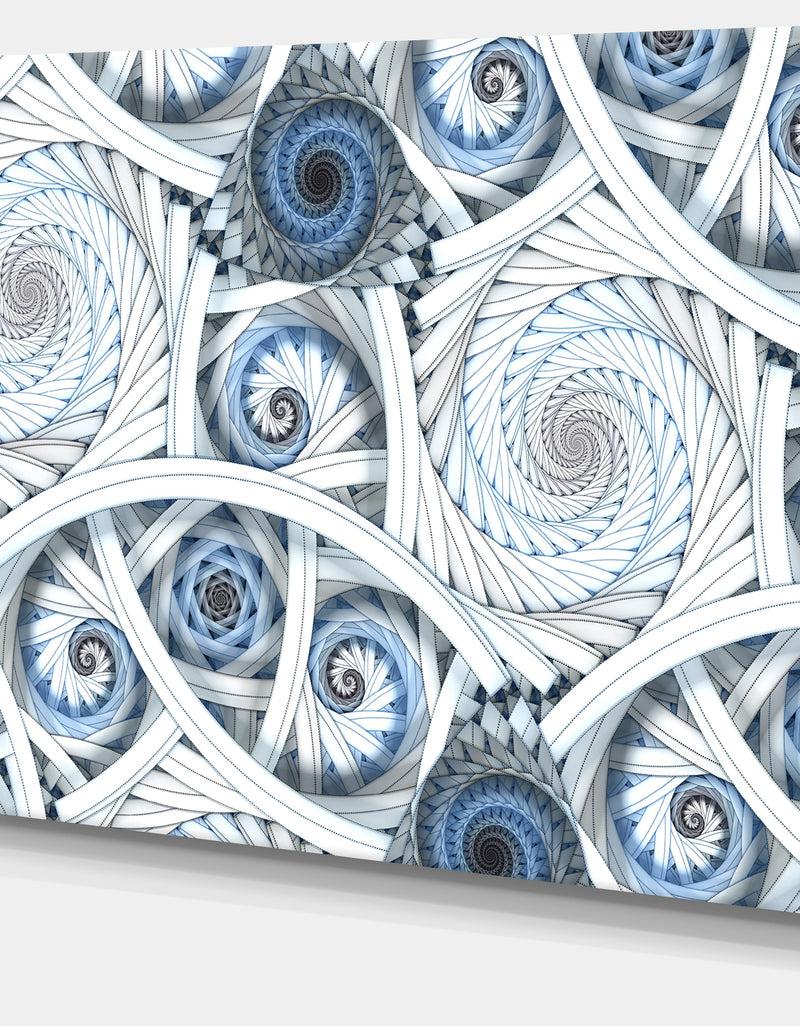 DesignQ White Spiral With Blue Fractal Art - Abstract Digital Canvas Print
