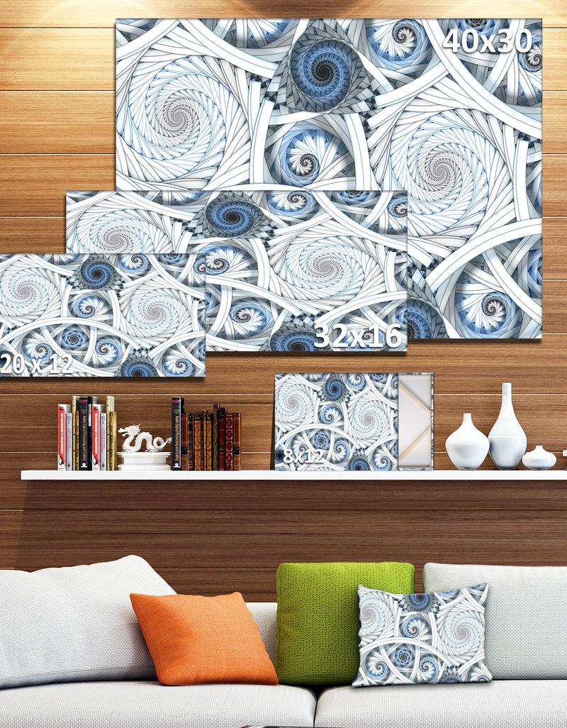 DesignQ White Spiral With Blue Fractal Art - Abstract Digital Canvas Print