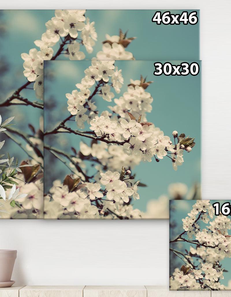 DesignQ White Spring Blossom - Cottage Premium Canvas Wall Art