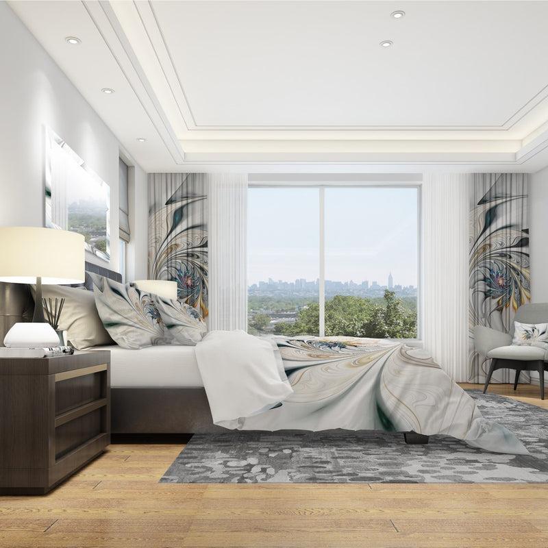 DesignQ White Stained Floral Art - Modern & Contemporary Duvet Cover Set