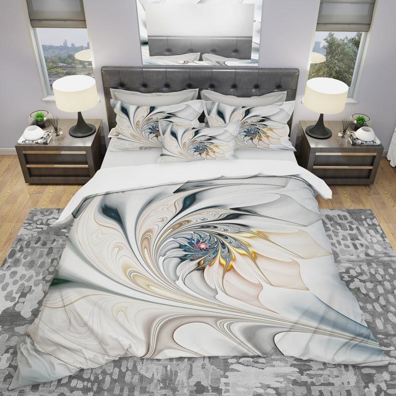 DesignQ White Stained Floral Art - Modern & Contemporary Duvet Cover Set