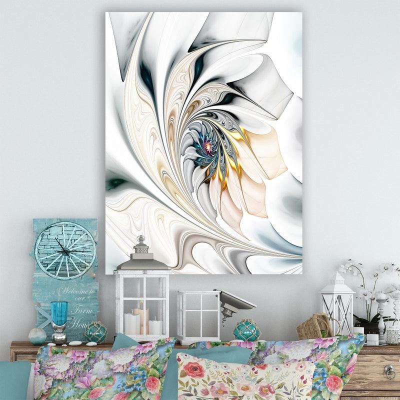 DesignQ White Stained Glass Floral Art - Large Floral Wall Art Canvas