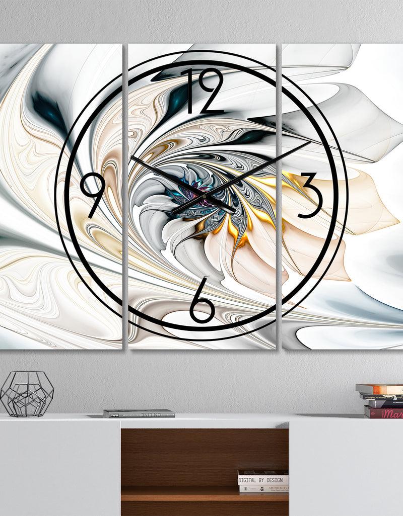DesignQ White Stained Glass Floral Art - Modern 3 Panels Oversized Wall CLock