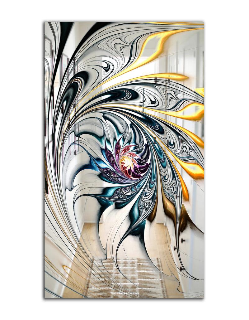 DesignQ White Stained Glass Floral Art - Modern And Mirror - Accent Mirror