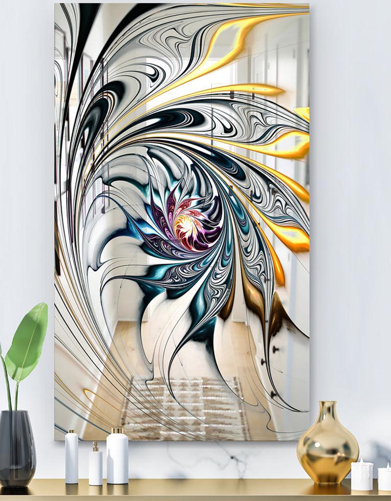 DesignQ White Stained Glass Floral Art - Modern and Mirror - Accent Mirror