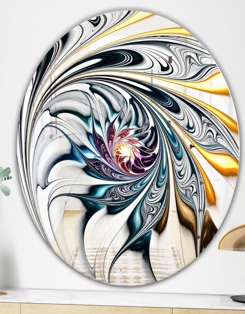 DesignQ White Stained Glass Floral Art - Modern Mirror - Contemporary Oval Or Round Wall Mirror