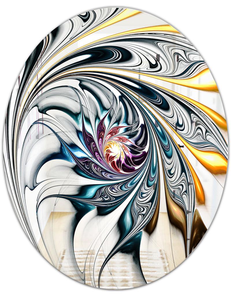 DesignQ White Stained Glass Floral Art - Modern Mirror - Contemporary Oval Or Round Wall Mirror