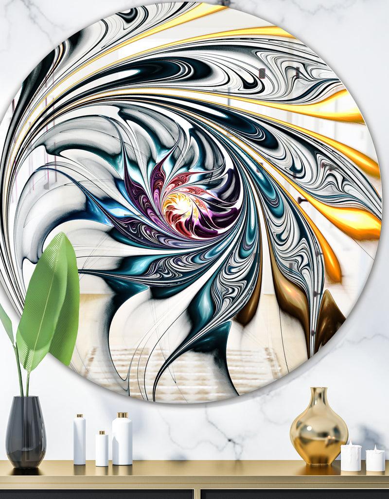 DesignQ White Stained Glass Floral Art - Modern Mirror - Contemporary Oval or Round Wall Mirror