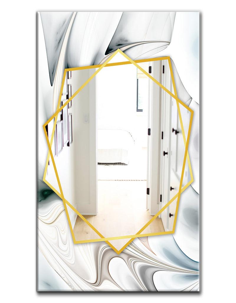 DesignQ White Stained Glass Floral Art - Modern Mirror - Frameless Contemporary Wall Mirror