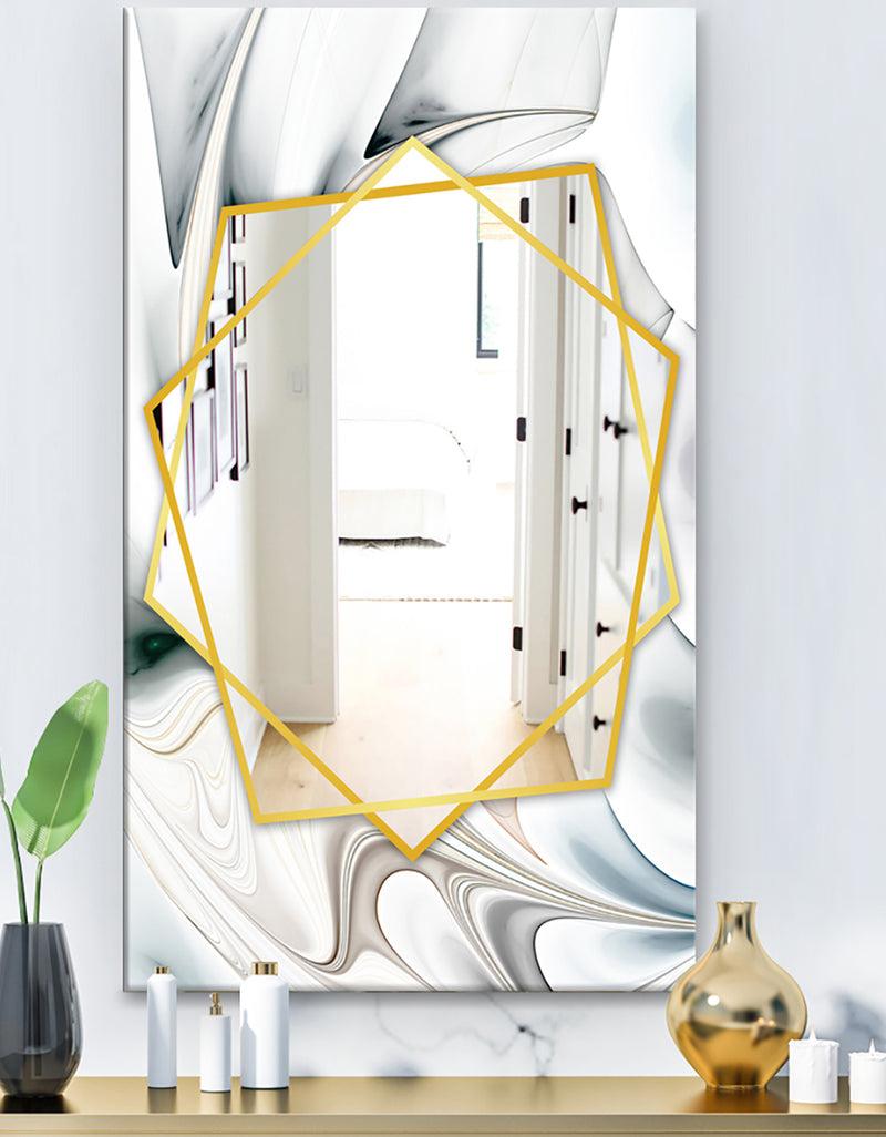 DesignQ White Stained Glass Floral Art - Modern Mirror - Frameless Contemporary Wall Mirror