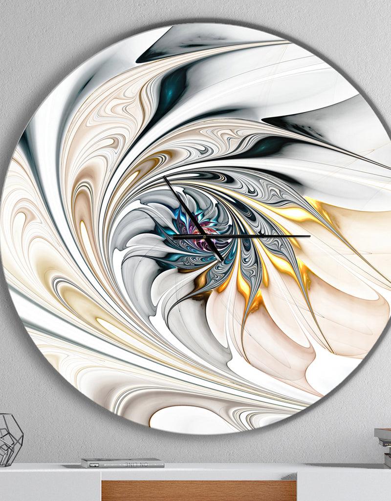 DesignQ White Stained Glass Floral Art - Oversized Modern Wall CLock