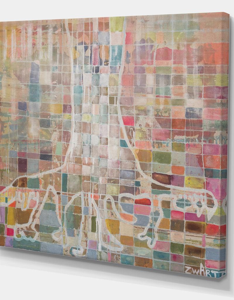 DesignQ White Tree On Colorful Grid I - Cottage Canvas Artwork