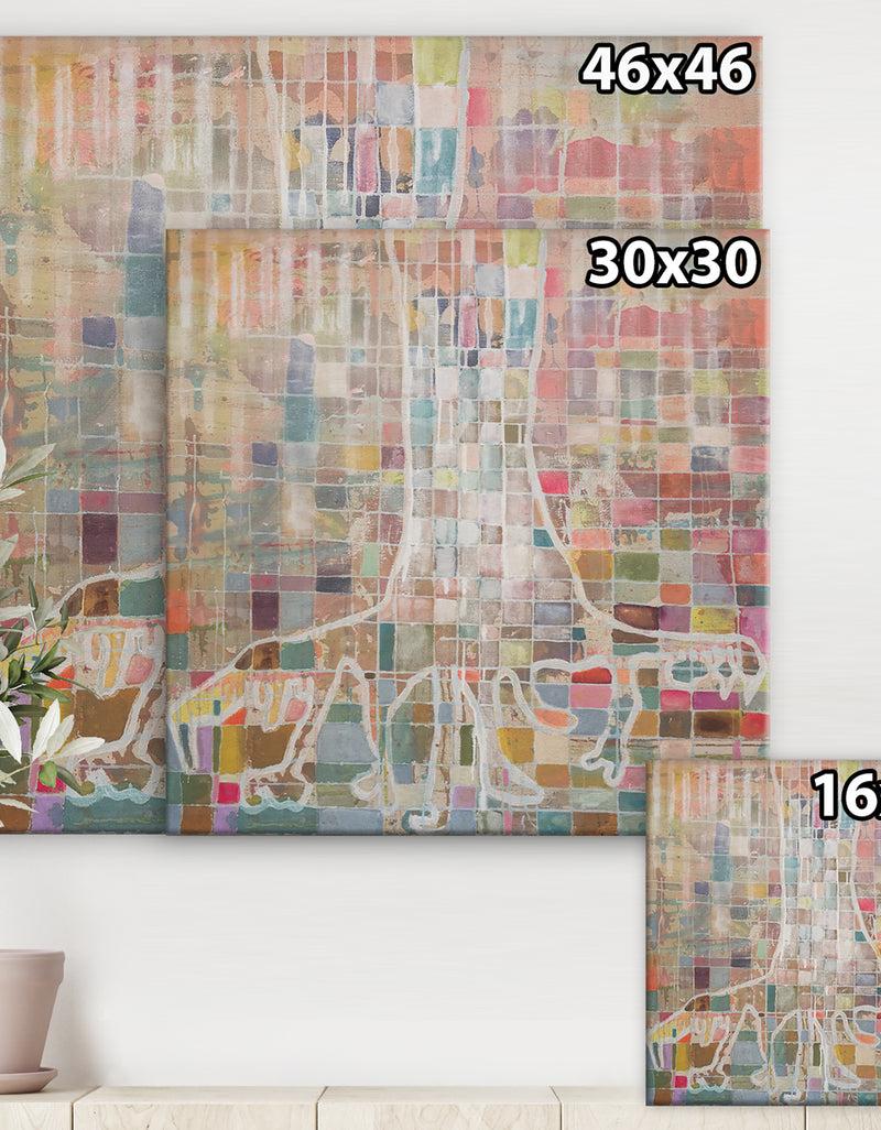 DesignQ White Tree On Colorful Grid I - Cottage Canvas Artwork