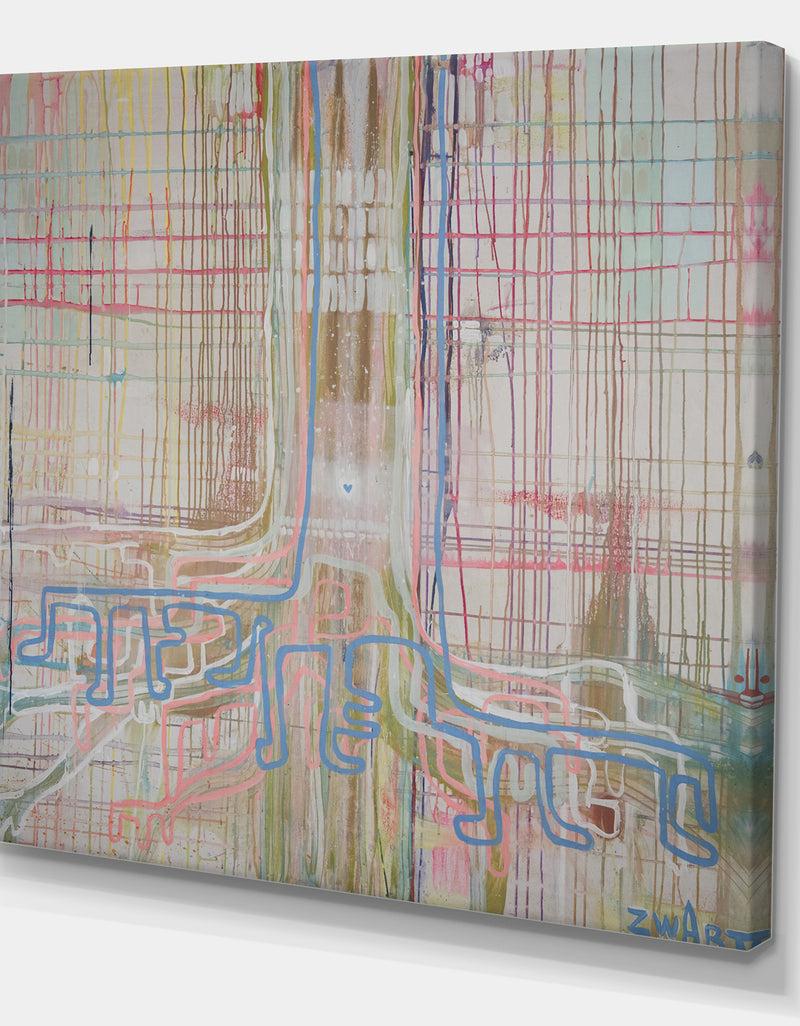 DesignQ White Tree On Colorful Grid II - Modern & Contemporary Canvas Wall Art