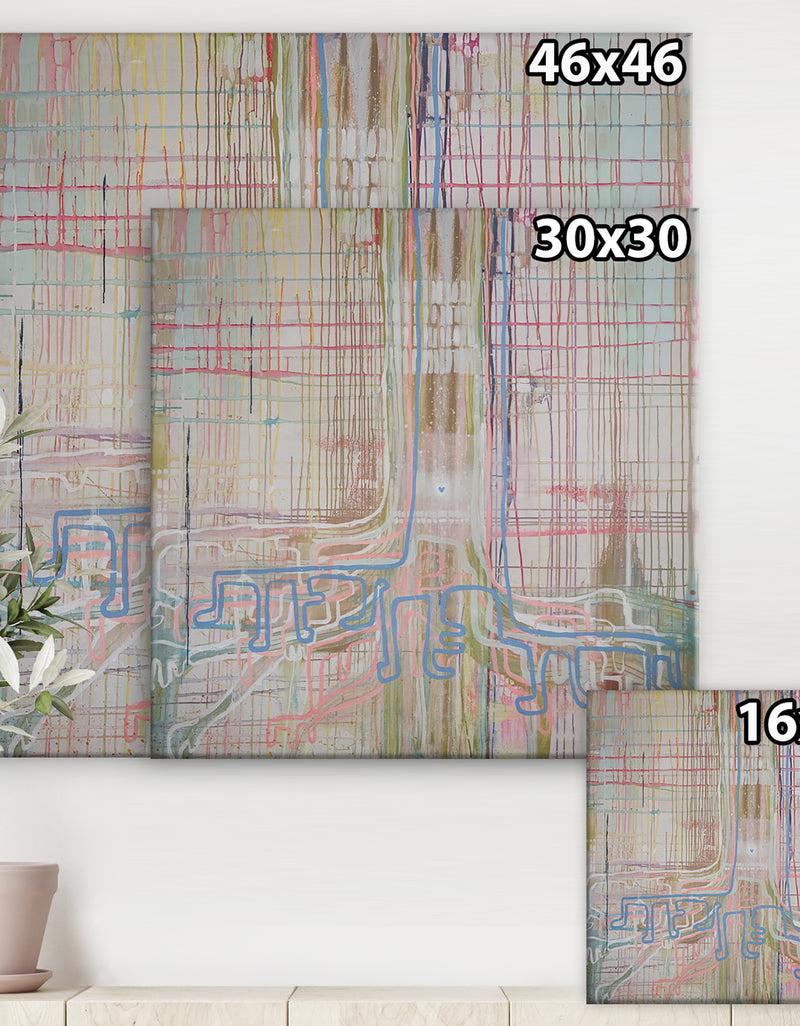 DesignQ White Tree On Colorful Grid II - Modern & Contemporary Canvas Wall Art