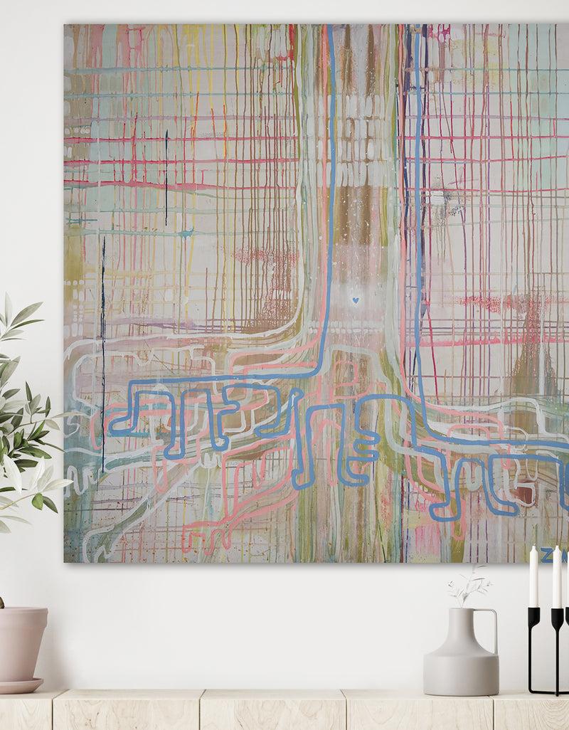 DesignQ White Tree On Colorful Grid II - Modern & Contemporary Canvas Wall Art