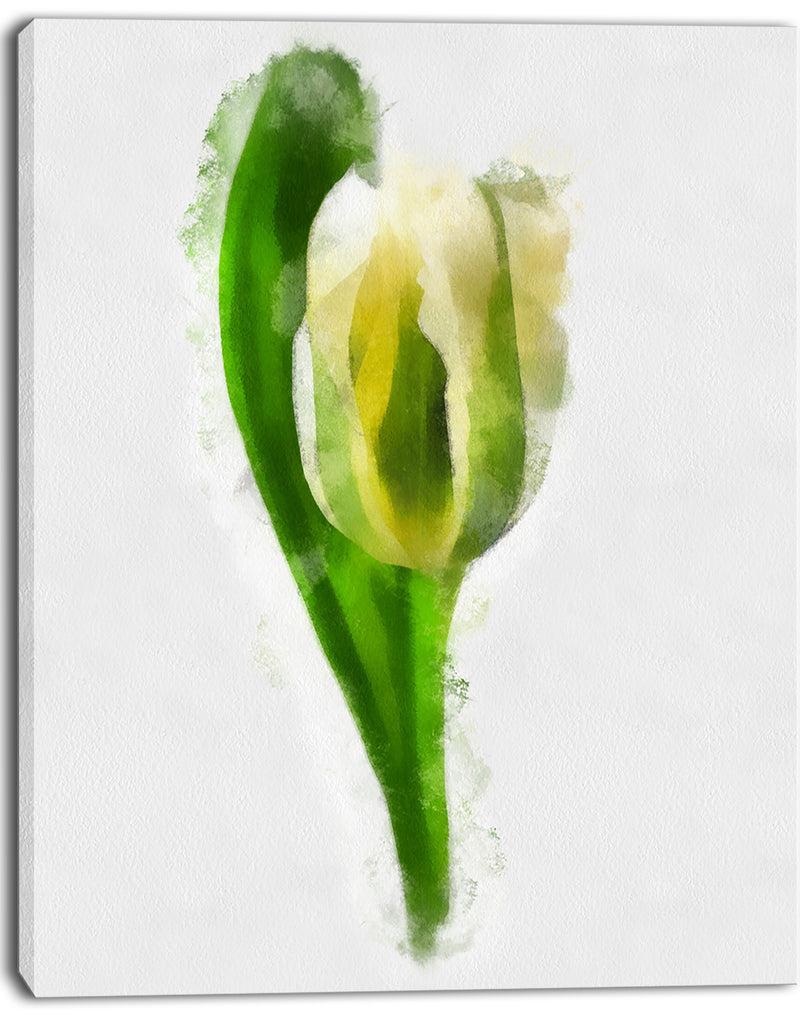 DesignQ White Tulip With Green Leaves - Large Floral Canvas Artwork