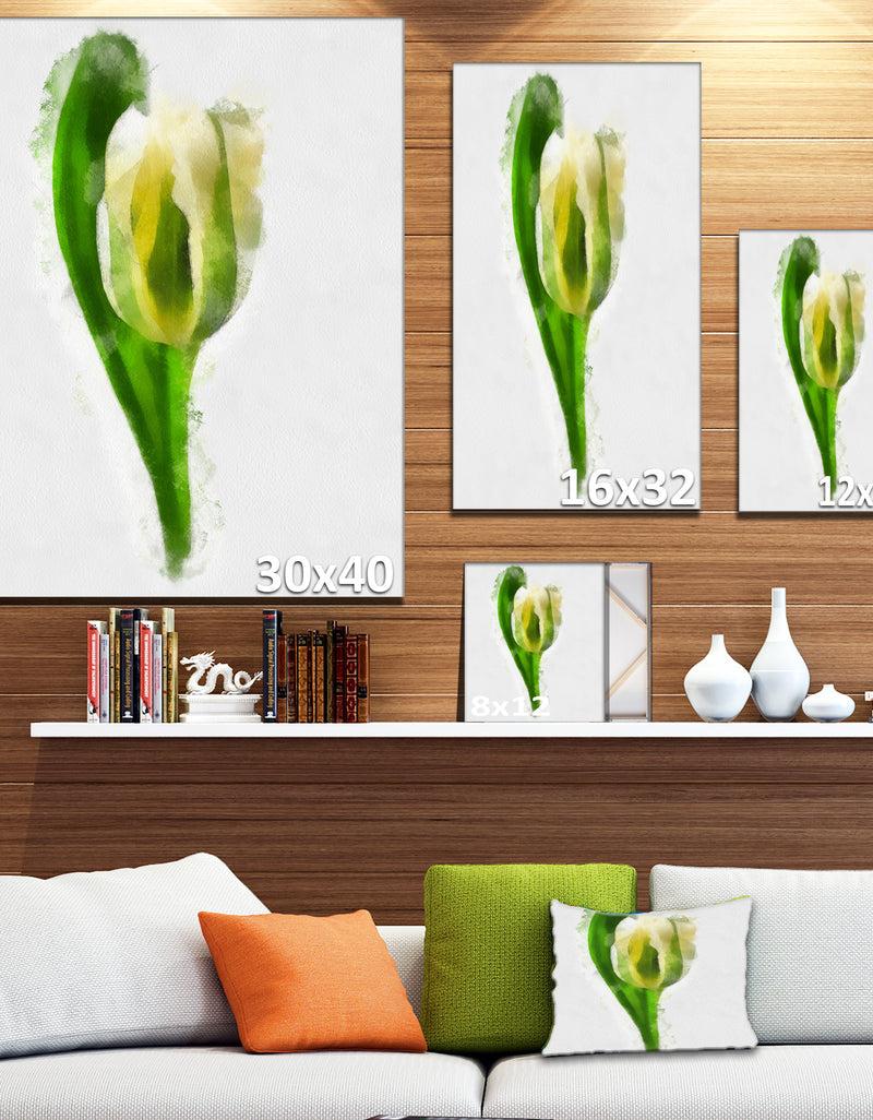 DesignQ White Tulip With Green Leaves - Large Floral Canvas Artwork